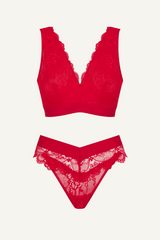 Signature Lace Fuller Cup Bralette & V Brazilian Set- Red