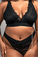 Stretch Lace Thong - Black