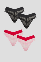 Signature Lace Brazilian 4 Pack - Black / Pink