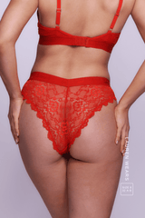 Signature Lace Bralette & V Brazilian Set - Red