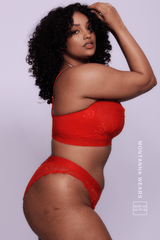 Signature Lace Fuller Cup Bralette & V Brazilian Set- Red